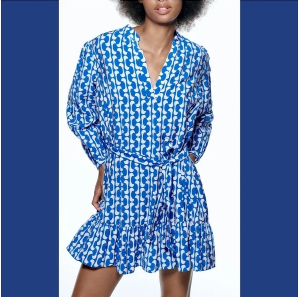 Wave Pattern Blue and White Zara Dress size S
